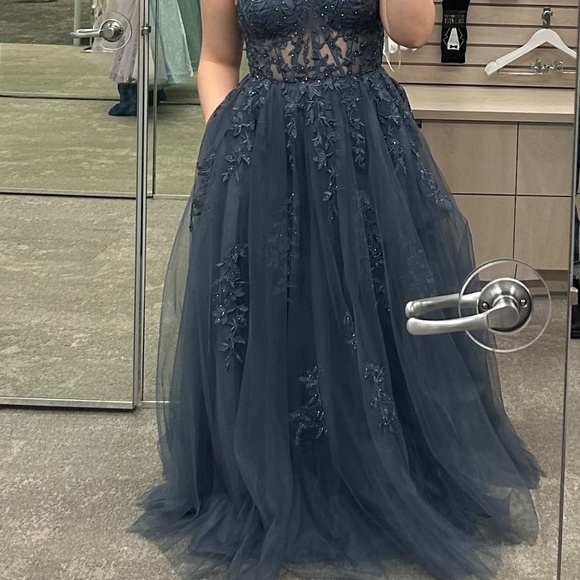 Floral Appliqué Ballgown with illusion corset - Picture 3 of 6